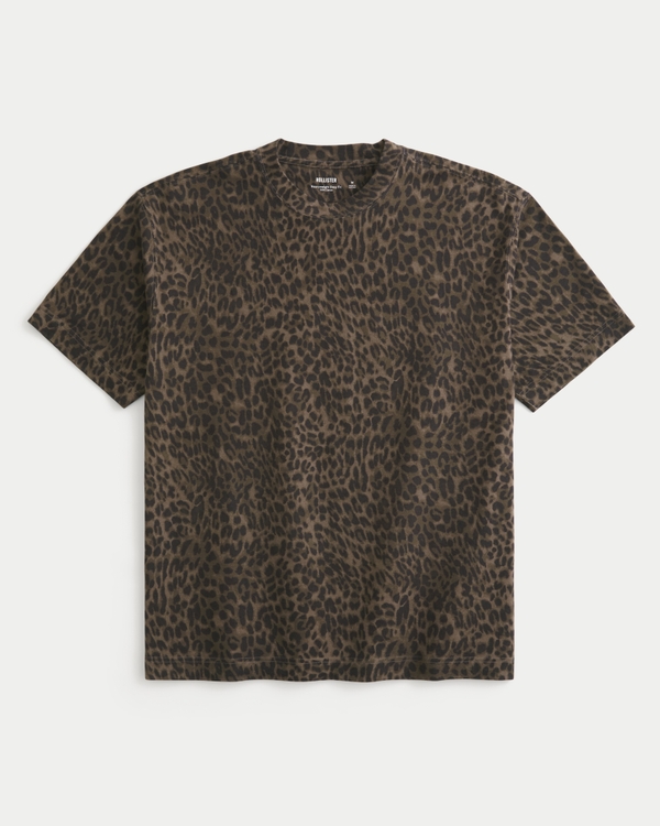 Boxy Heavyweight Leopard Print Cotton Crew T-Shirt