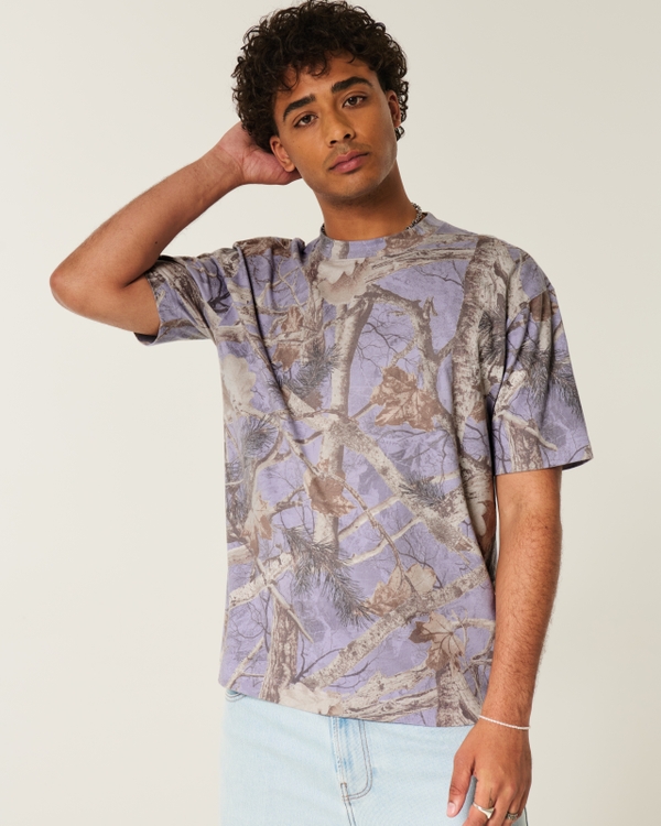 Boxy Heavyweight Camo Crew T-Shirt, Light Purple Camo view 2