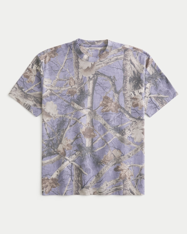 Boxy Heavyweight Camo Crew T-Shirt, Light Purple Camo view 1