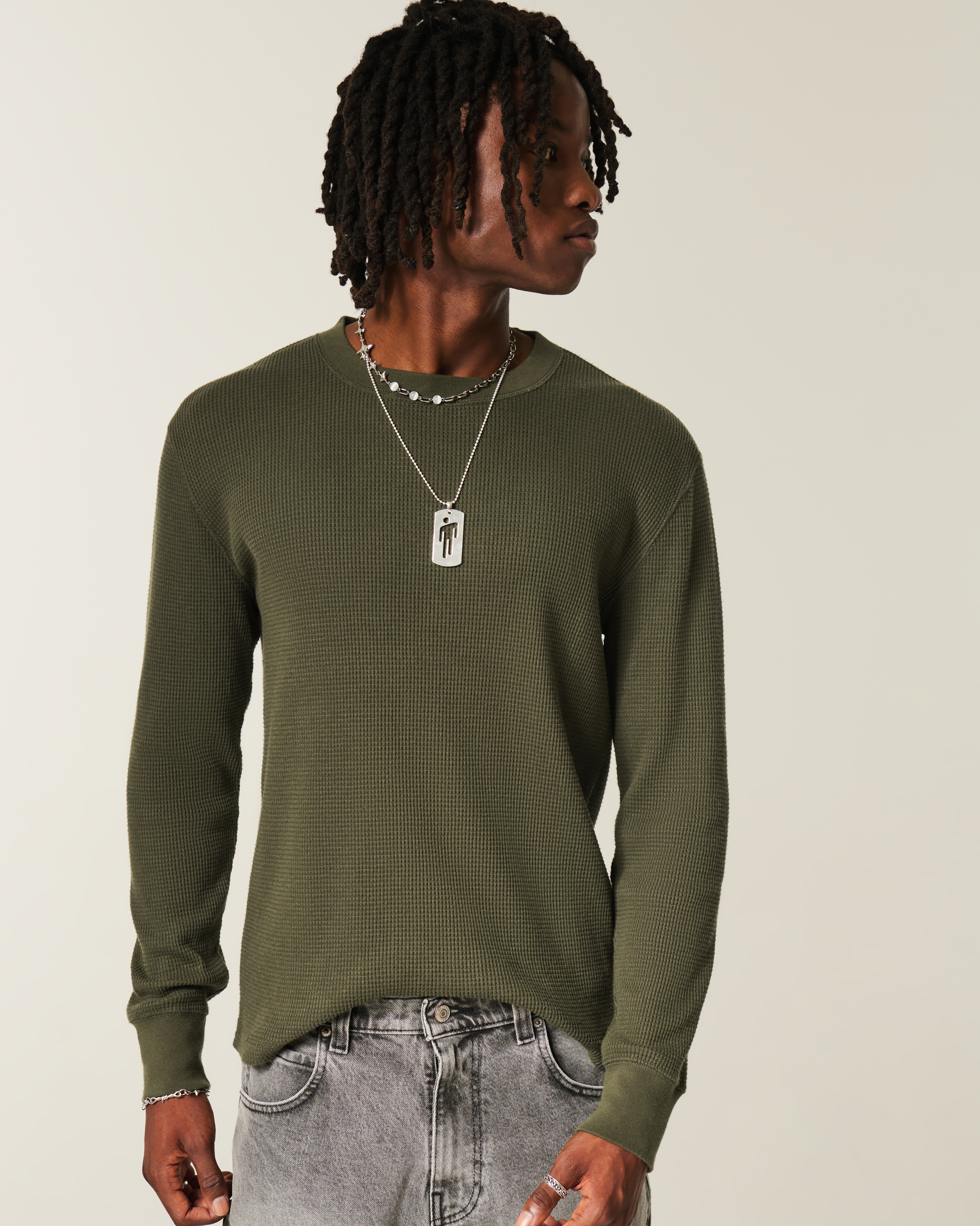 Relaxed Long-Sleeve Thermal Crew T-Shirt
