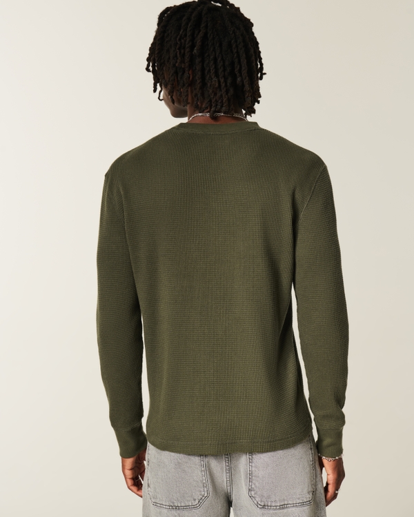 Relaxed Long-Sleeve Thermal Crew T-Shirt, Dark Olive view 2