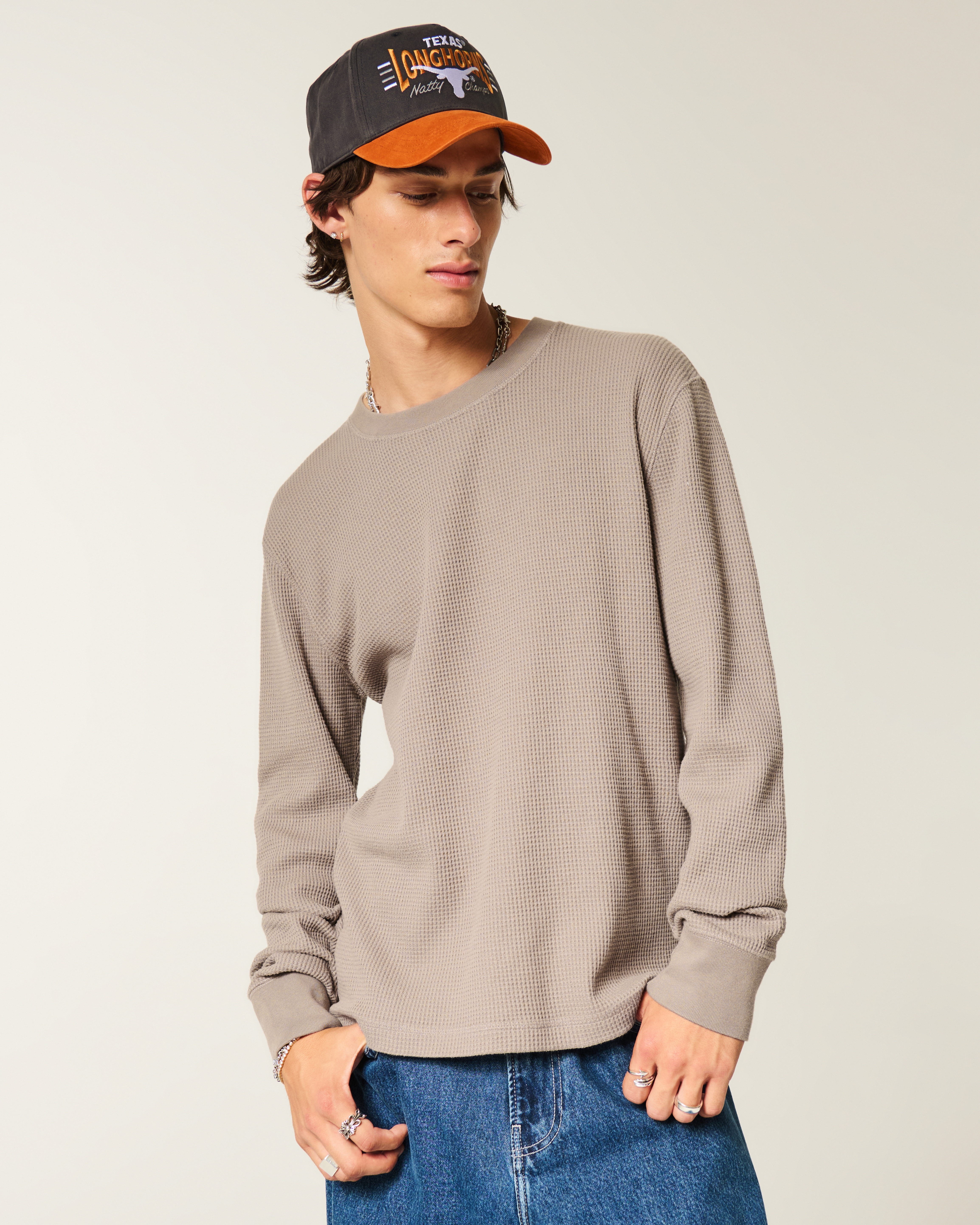 Relaxed Long-Sleeve Thermal Crew T-Shirt