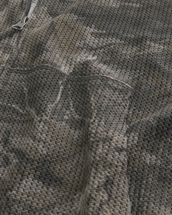 Boxy Thermal Camo Zip-Up Hoodie