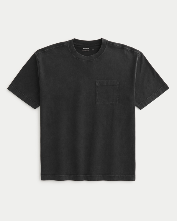 Boxy Heavyweight Washed Pocket Crew T-Shirt, Faded Black view 1