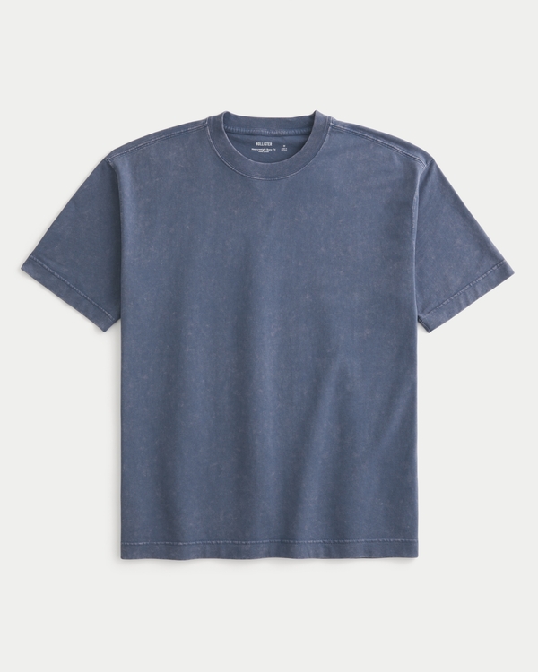 Boxy Heavyweight Washed Crew T-Shirt, Washed Navy view 1
