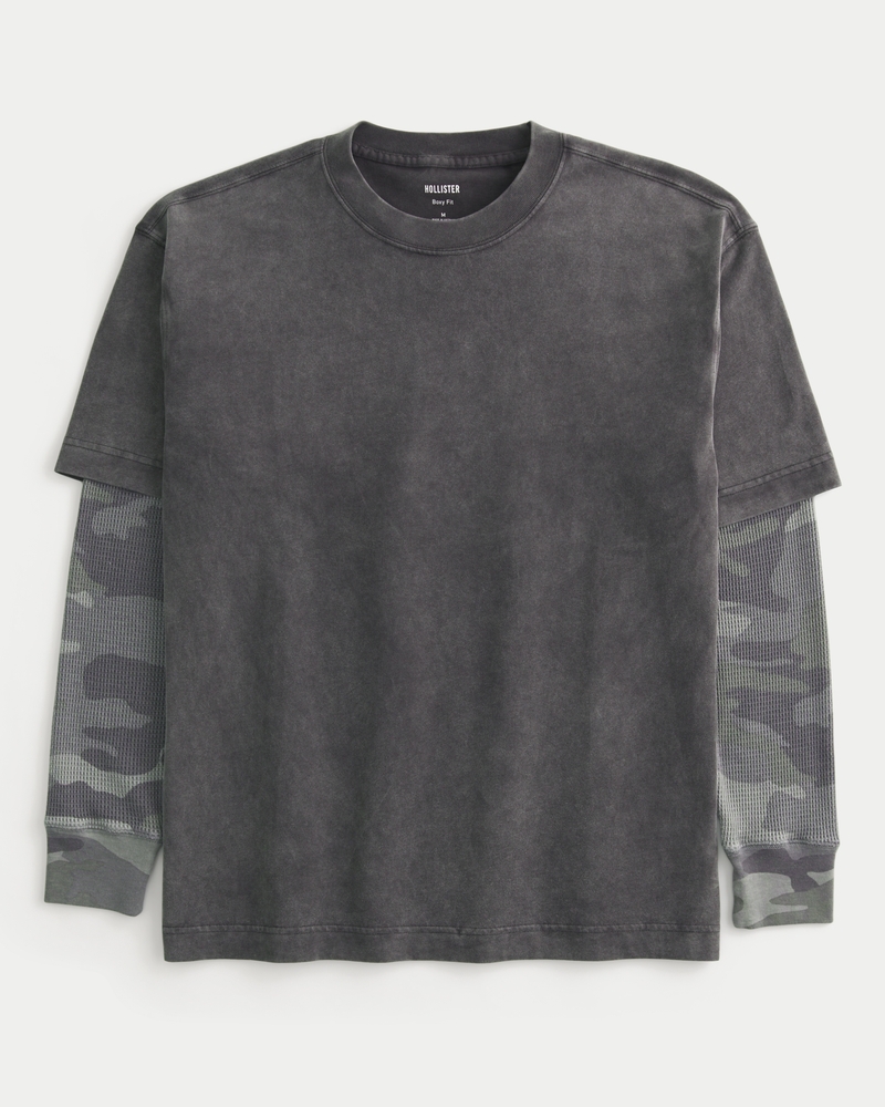 Men's Layered 2-in-1 Long-Sleeve Crew T-Shirt | Men's Clearance