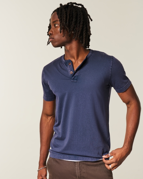 Slim Henley, Washed Deep Navy view 1