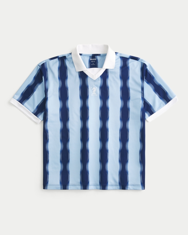 Boxy Logo Soccer Jersey, Navy And Light Blue Stripe view 1