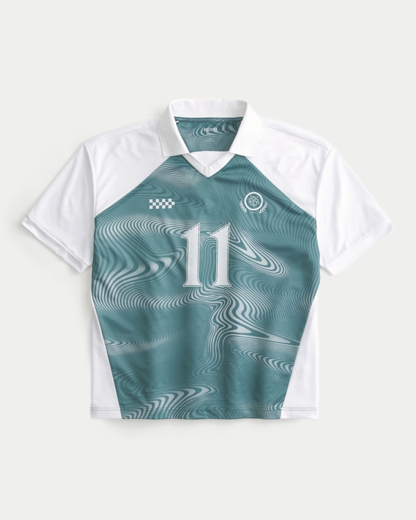 Boxy Number Graphic Soccer Jersey, Green Pattern view 1