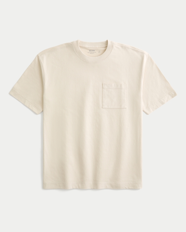 Boxy Heavyweight Pocket Crew T-Shirt, Cream view 1