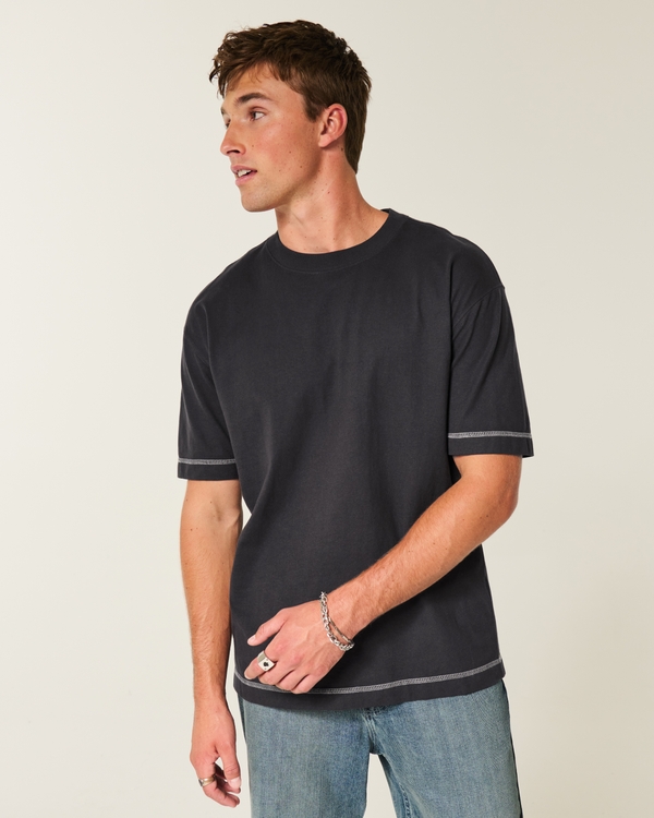 Boxy Heavyweight Cotton Crew T-Shirt, Faded Black view 1