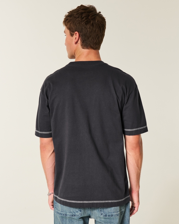 Boxy Heavyweight Cotton Crew T-Shirt, Faded Black view 2