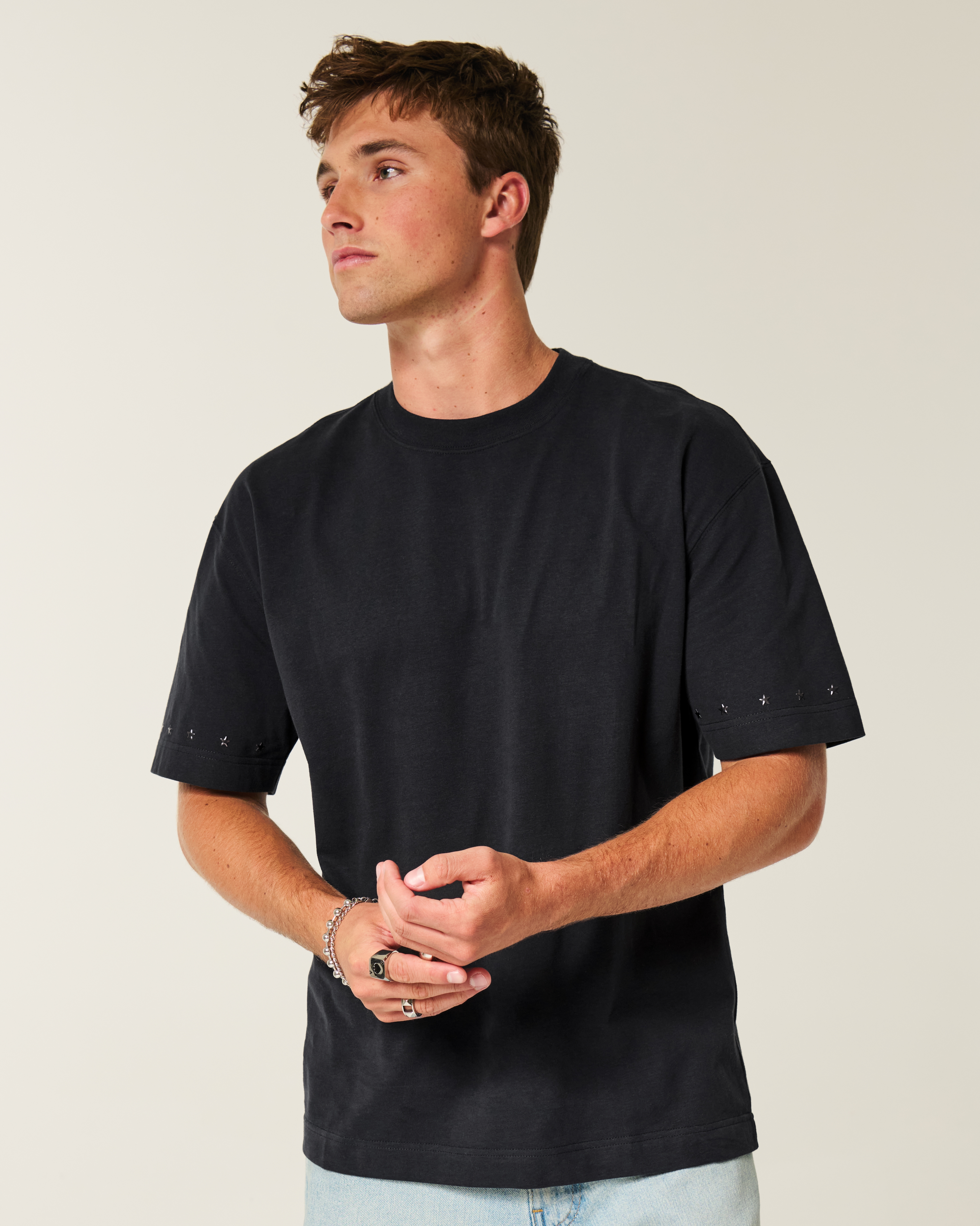 Boxy Heavyweight Star Embellished Crew T-Shirt