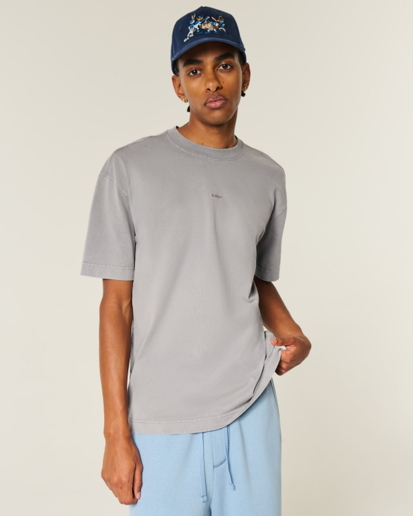 Boxy Heavyweight Logo Crew T-Shirt, Washed Gray view 1