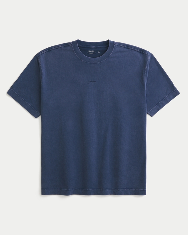 Boxy Heavyweight Logo Crew T-Shirt, Washed Navy view 1