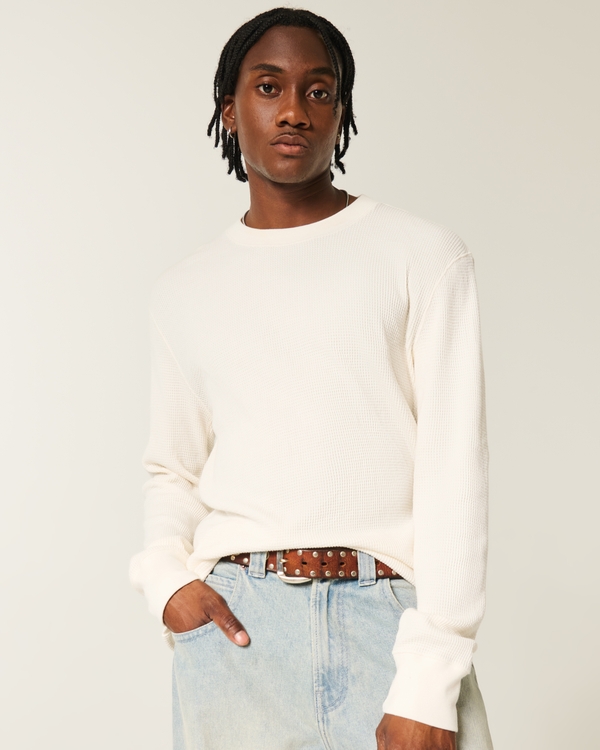 Long-Sleeve Thermal Crew Shirt, Cream view 1