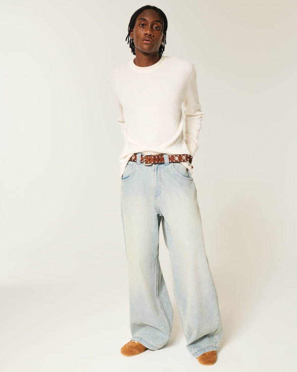 Long-Sleeve Thermal Crew Shirt, Cream view 2