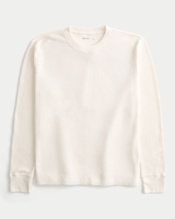 Long-Sleeve Thermal Crew Shirt, Cream view 1