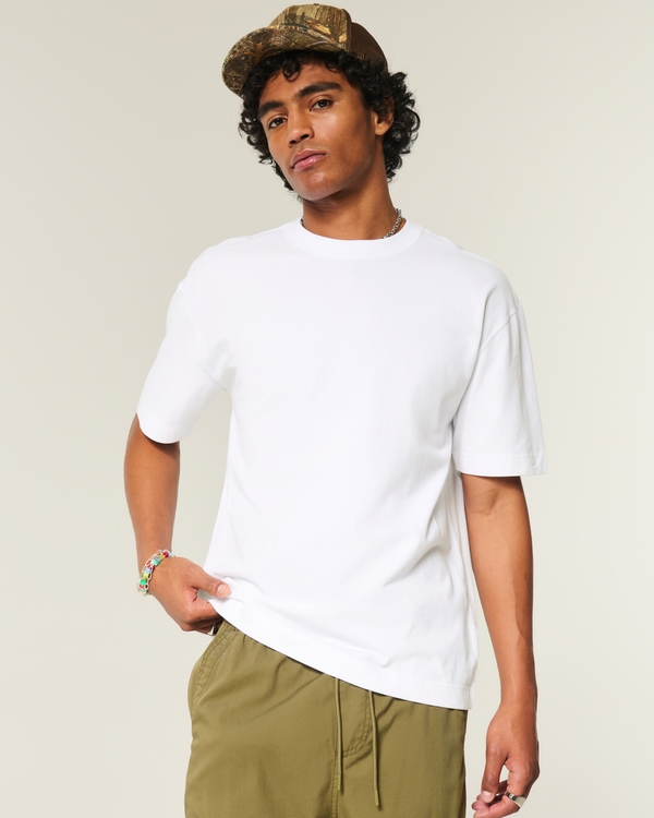 Boxy Heavyweight Cotton Crew T-Shirt, White view 1
