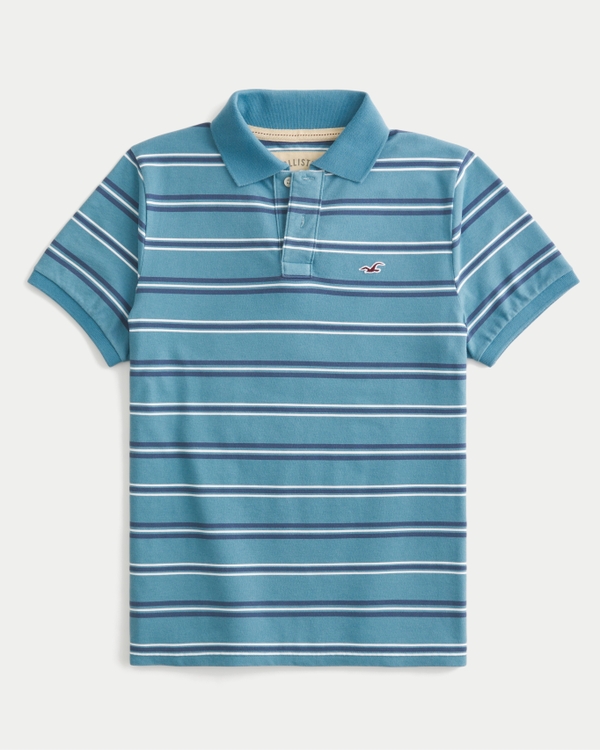 Vault Release Striped Icon Polo, Gray Blue Stripe view 1