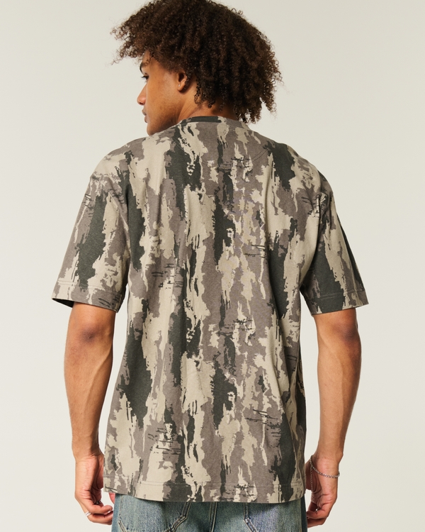 Boxy Heavyweight Camo Crew T-Shirt, Light Brown Camo view 2