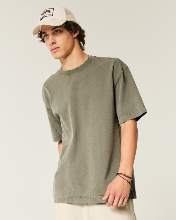 Boxy Heavyweight Crew T-Shirt, Washed Olive view 1