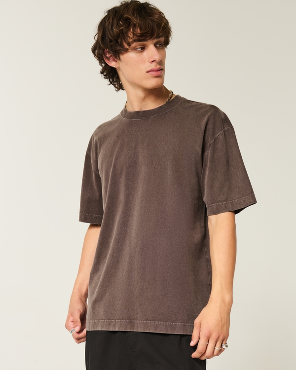Boxy Heavyweight Crew T-Shirt, Washed Dark Brown view 1
