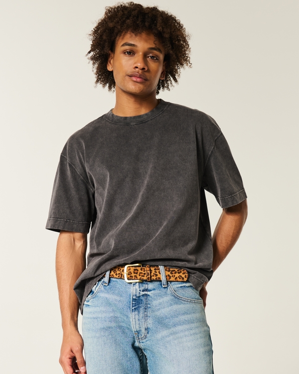 Boxy Heavyweight Crew T-Shirt, Washed Black view 1
