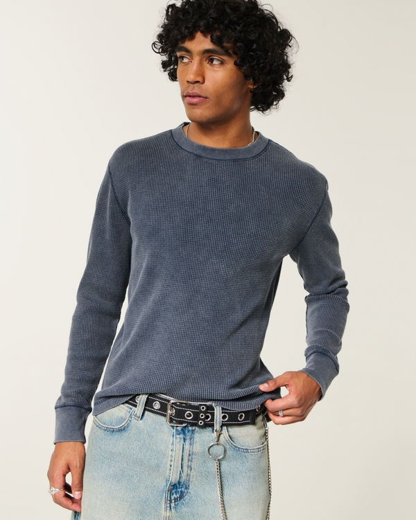 Washed Thermal Crew Shirt, Washed Navy view 1