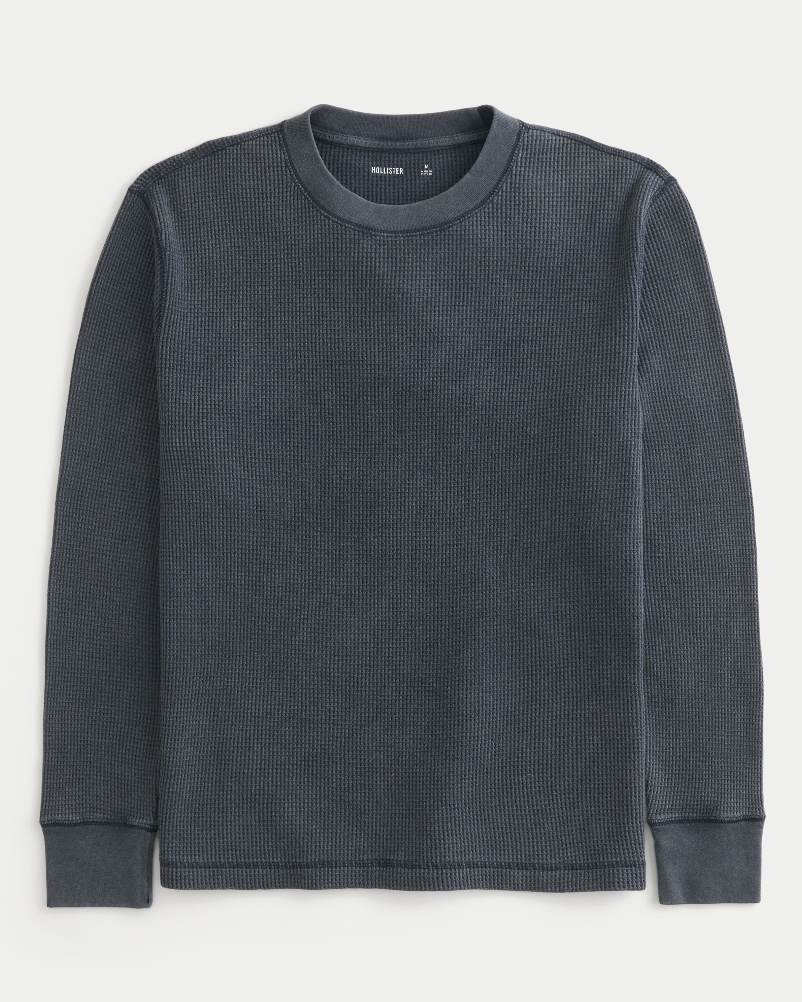Relaxed Long-Sleeve Waffle Knit Crew T-Shirt