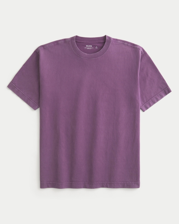 Boxy Heavyweight Washed Cotton Crew T-Shirt, Washed Purple view 1