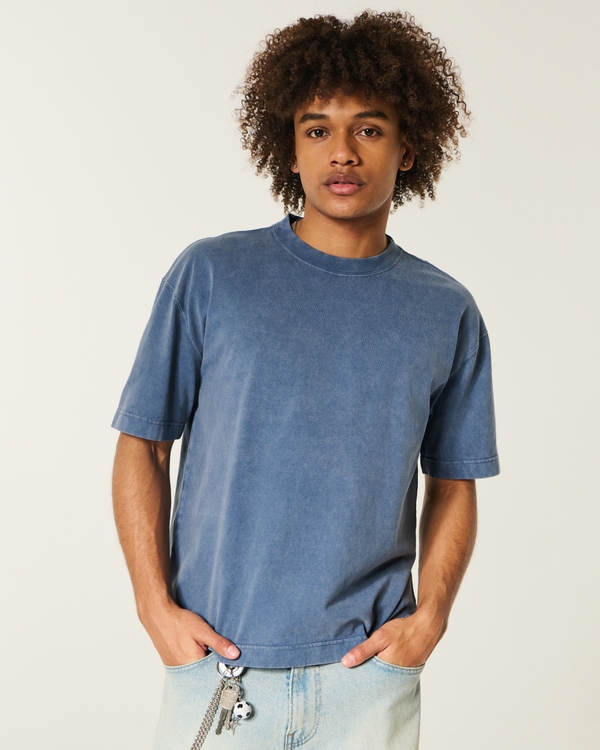 Boxy Washed Heavyweight Crew T-Shirt, Washed Navy view 1