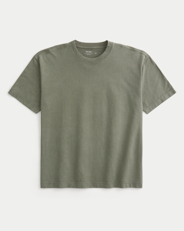 Boxy Heavyweight Washed Crew T-Shirt, Washed Dark Olive view 1