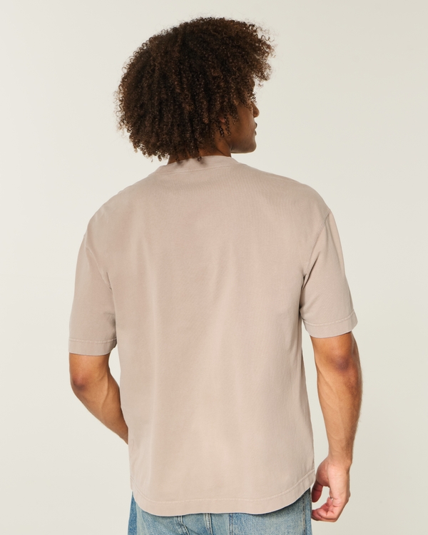 Boxy Heavyweight Washed Cotton Crew T-Shirt, Dark Tan view 2