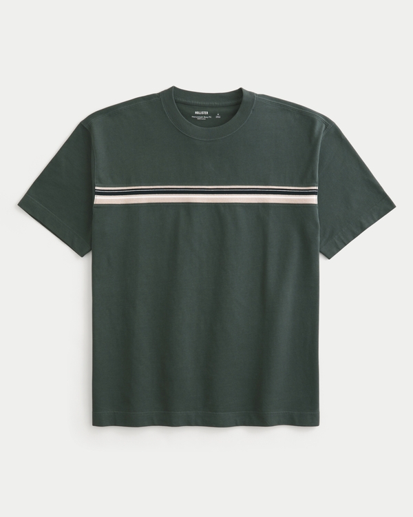 Boxy Heavyweight Cotton Striped Crew T-Shirt, Shadow Green view 1
