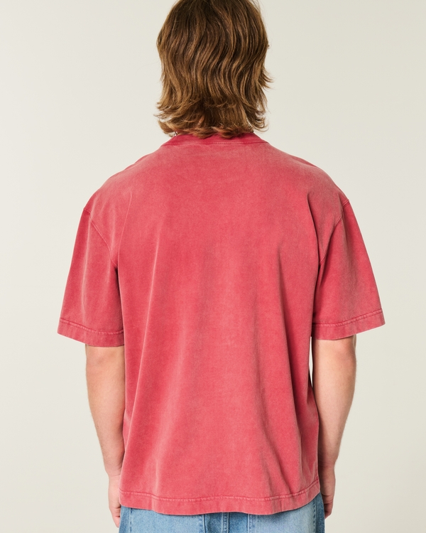 Boxy Heavyweight Washed Cotton Crew T-Shirt, Faded Maroon view 2