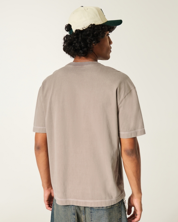 Boxy Heavyweight Cotton Contrast Stitch Crew T-Shirt, Washed Dark Tan view 2