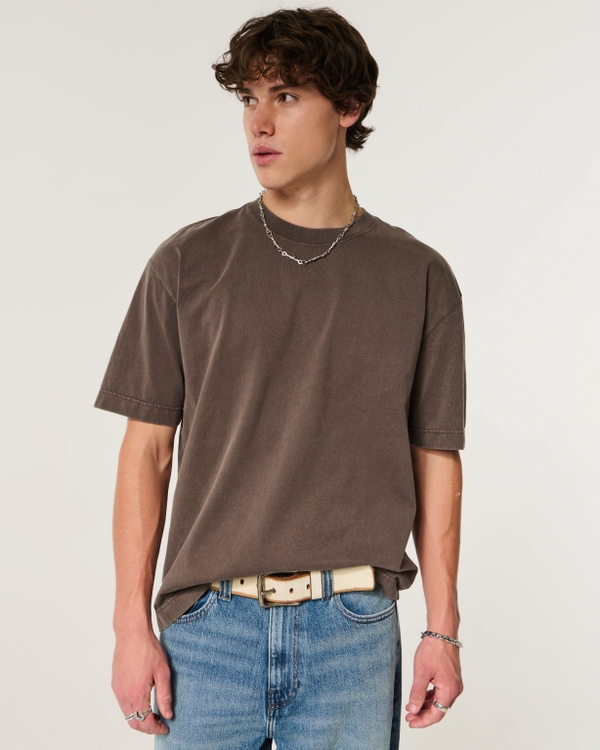 Boxy Heavyweight Crew T-Shirt, Washed Darak Brown view 1
