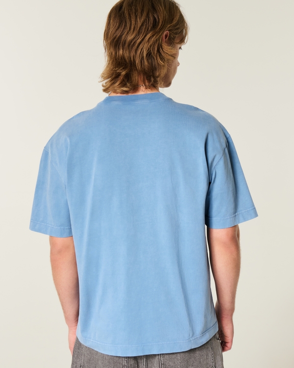 Boxy Heavyweight Washed Cotton Crew T-Shirt, Washed Blue view 2