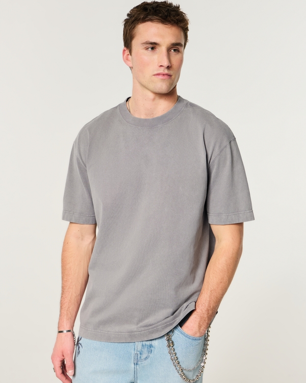 Boxy Heavyweight Washed Cotton Crew T-Shirt, Washed Dark Gray view 1