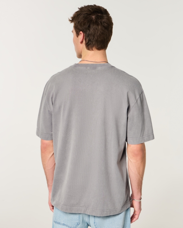 Boxy Heavyweight Washed Cotton Crew T-Shirt, Washed Dark Gray view 2