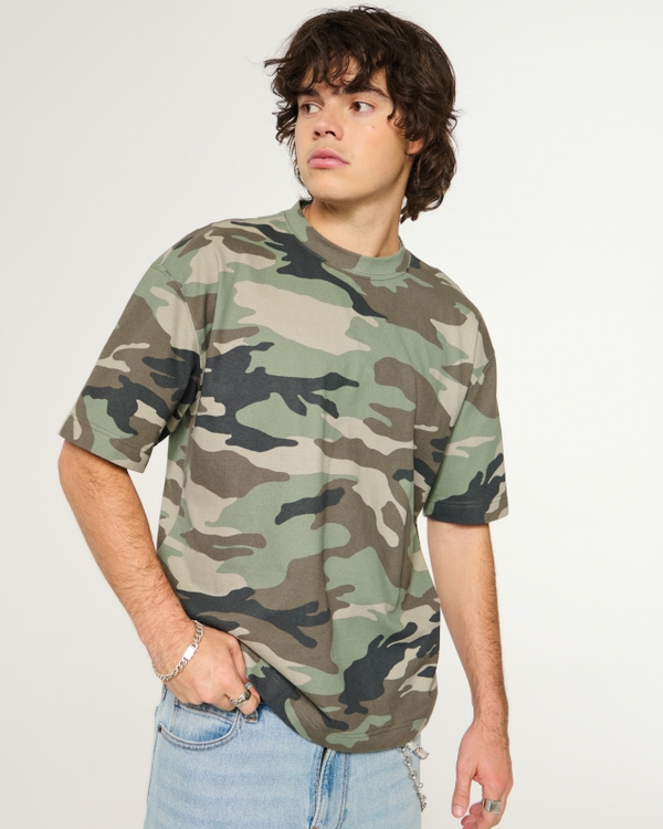 Boxy Heavyweight Cotton Camo Crew T-Shirt, Camo view 1