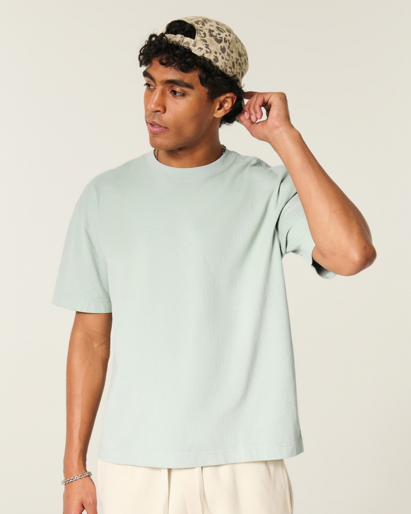 Boxy Heavyweight Cotton Crew T-Shirt, Light Green view 1