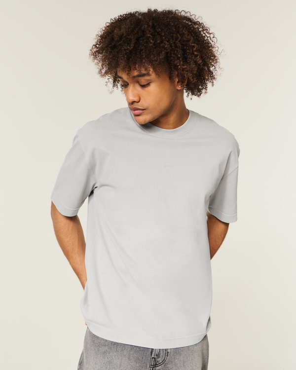 Kastiges, schweres T-Shirt mit Rundhalsausschnitt und Logo, Light Grey Flat view 1