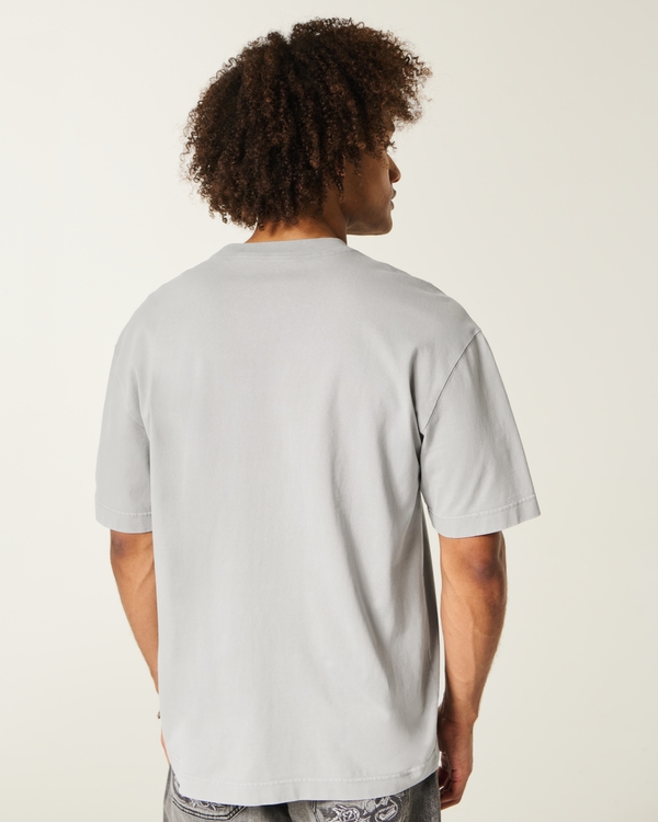 Kastiges, schweres T-Shirt mit Rundhalsausschnitt und Logo, Light Grey Flat view 2