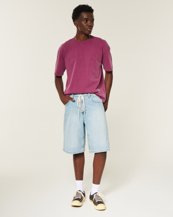 Boxy Heavyweight Washed Cotton Crew T-Shirt, Burgundy view 2