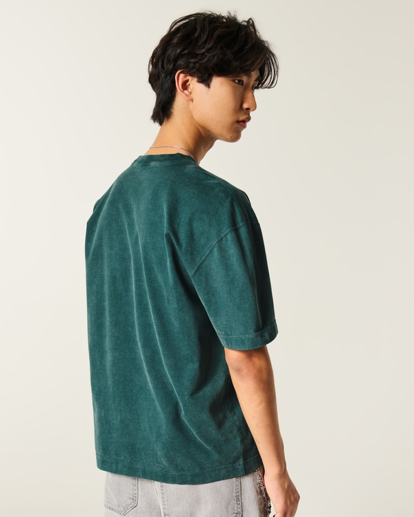 Boxy Heavyweight Washed Cotton Crew T-Shirt, Dark Green view 2