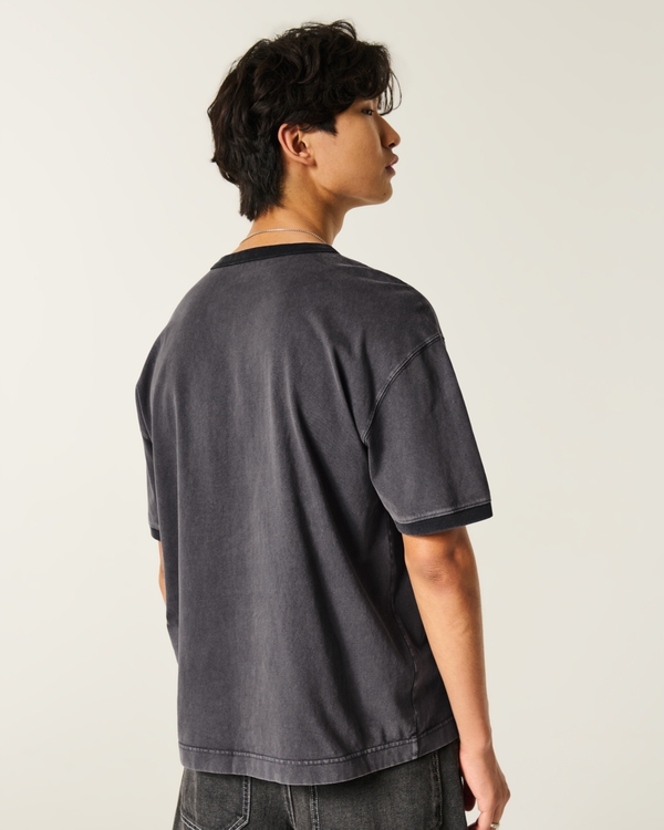 Boxy Heavyweight Ringer Crew T-Shirt, Black view 2