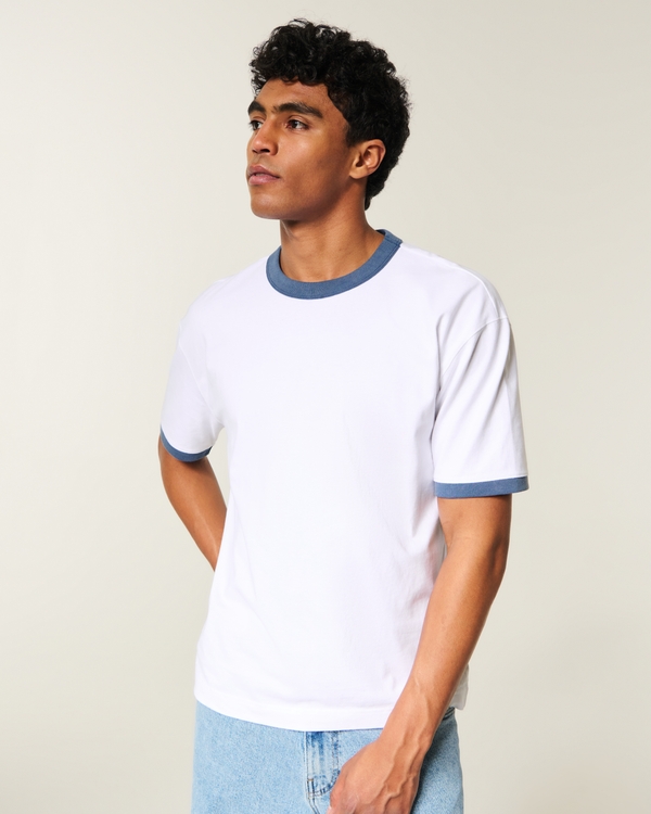 Boxy Heavyweight Ringer Crew T-Shirt, White view 2