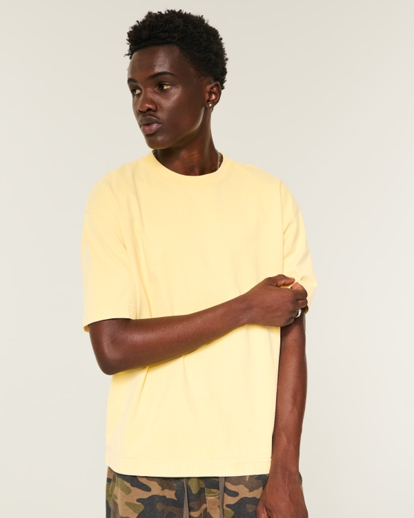 Boxy Heavyweight Cotton Crew T-Shirt, Yellow view 1